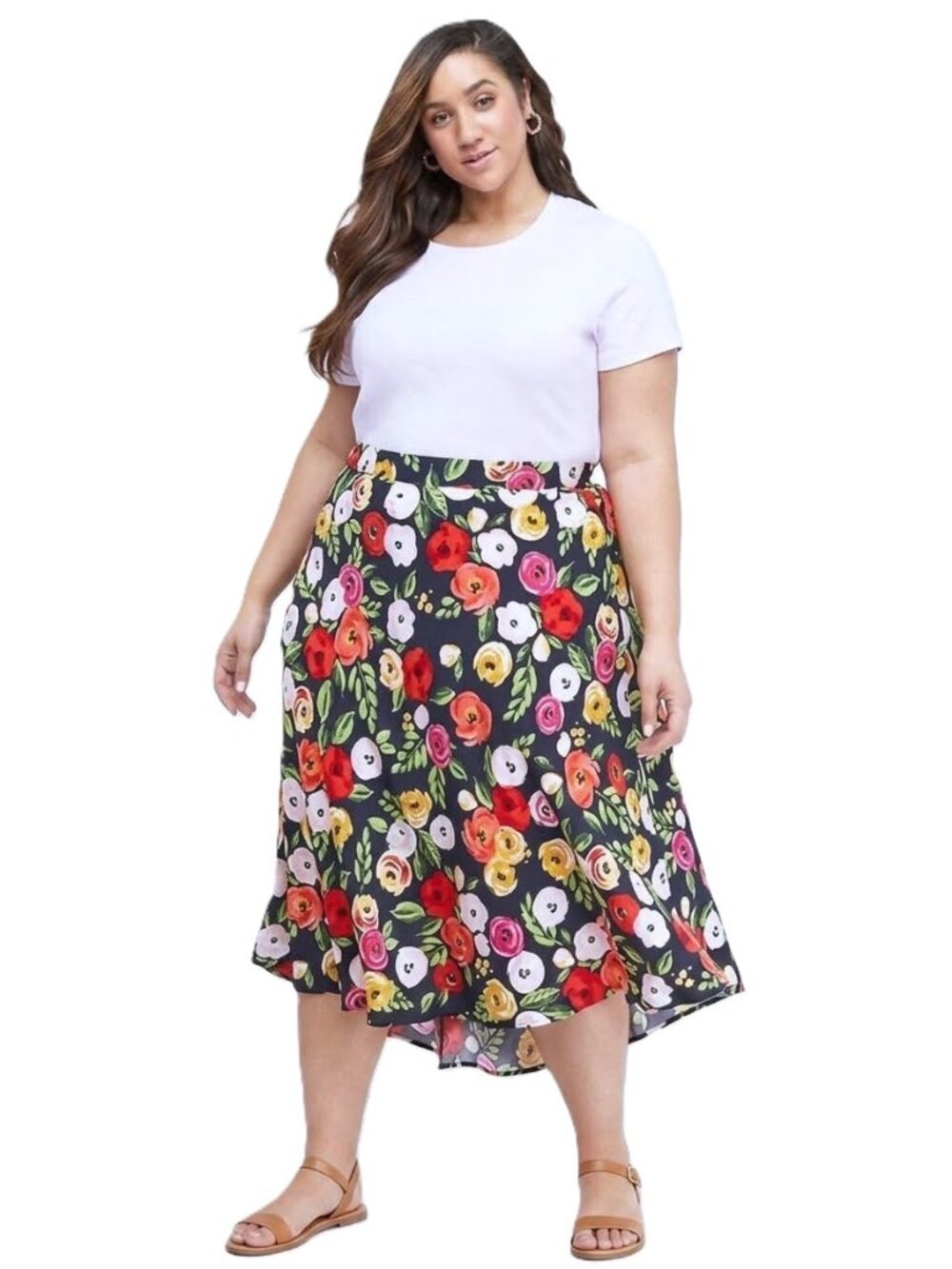 LANE BRYANT Floral Midi High-Low Skirt. Plus Size 22/24
